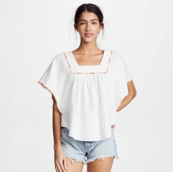 Madewell Tops - Madewell Pom Pom Butterfly Top Size Medium White 100% Cotton
